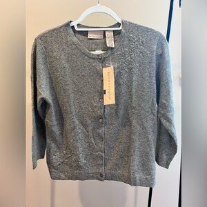 Apostrophe Heather Grey silk blend Cardigan w/ Embroidered Detail Womans size M